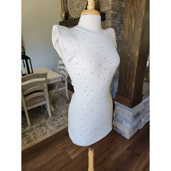 NWT Mulaya Boutique White Studded Bodycon Concert Mini Dress Size S/M - Picture 3 of 8